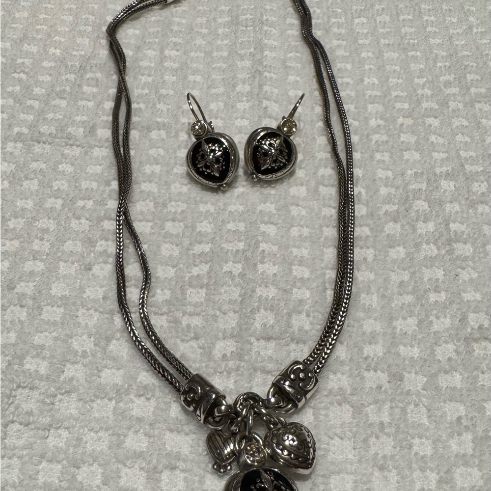 Brighton Silver Heart Necklace and Earring Set
